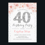 40:e födelsedag Party - Vit Silver Rosa Inbjudningar<br><div class="desc">glitter,  rosa och vit,  har utformat den 40:e Eleganten för inbjudan till födelsedagspartiet. Inbjudan till blommigt av snyggt med diamanter och ro. Perfekt för glam firande. Berätta om du behöver anpassa dig ytterligare.</div>