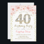 40:e födelsedag Party White Guld Rosa Photo Inbjudningar<br><div class="desc">40-årsfestinbjudan med foto. Elegantens utformning i faux glitter guld,  rosa och vitt. Inbjudan till blommigt av snyggt med diamanter och ro. Perfekt för en härlig kvinnas dag firande. Utskriven Zazzle-inbjudan eller digital mall för omedelbar nedladdning.</div>