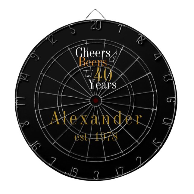 40:e födelsedag Personlig Cheers Öl Black Guld Darttavla (Framsidan)