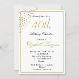 40:e födelsedag Photo Guld Elegant Inbjudningar