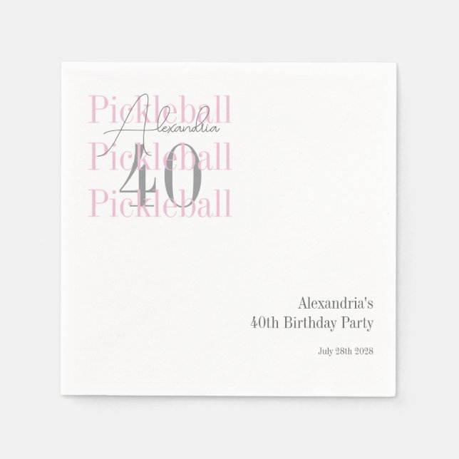 40:e födelsedag Pickleball Party Rosa Pappersservett (Framsidan)