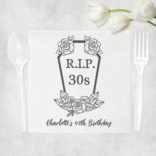 40:e födelsedag Rip 30:e Koffin Ro Party Pappersservett (40th Birthday Rip 30s Coffin Roses Party Napkins
)