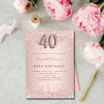 40:e födelsedag ro guld  inbjudningar<br><div class="desc">En modern,  snyggt och glamorös inbjudan till en 40-årsdag party. En ro guld-bakgrund med dropa,  färgdroppstift. Namn är skrivet med ett modernt skript för färgaden ro guld i mörk,  skrivet med stil. Anpassa och lägg till information om party. Nummer 40 skrivs med ett stil-skript med ballong.</div>