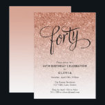 40:e födelsedag Ro Guld Ombre Glitter Inbjudningar<br><div class="desc">Trendiget ro guld i glitter har ett glatt glitter och en djärv typografirubrik i ro guld. Lägg till anpassningsbarna med hjälp av mallformuläret. Ytterligare alternativ för text och layout är tillgängliga om du väljer att anpassa ytterligare.</div>