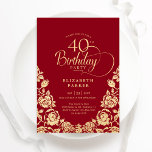 40:e födelsedag Röda Guld Ro Inbjudningar<br><div class="desc">Red guld elegant 40 födelsedagsinbjudan. Klassdesign med ro,  faux guld-folie och typsnitt för typsnitt. Trendig inbjudan-kortets perfekt för en snyggt kvinnlig dag firande. Anpassa med dina egna detaljer. Kan anpassas till vilken ålder som helst. Skrivna Zazzle-inbjudningar eller digital utskrivbar mall för omedelbar nedladdning.</div>