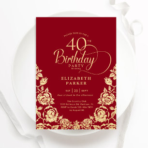 40:e födelsedag Röda Guld Ro Inbjudningar