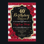 40:e födelsedag - Röda Guld Svarta vita Rand Ro Inbjudningar<br><div class="desc">Den 40:e födelsedagsinbjudan till Elegant marsala vin rött svart,  vit design med faux glitter guld. Mörk Red rand med ro. Perfekt för ett elegant födelsedagsfest.</div>
