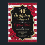 40:e födelsedag - Röda Guld Svarta vita Rand Ro Inbjudningar<br><div class="desc">Den 40:e födelsedagsinbjudan till Elegant marsala vin rött svart,  vit design med faux glitter guld. Mörk Red rand med ro. Perfekt för ett elegant födelsedagsfest.</div>