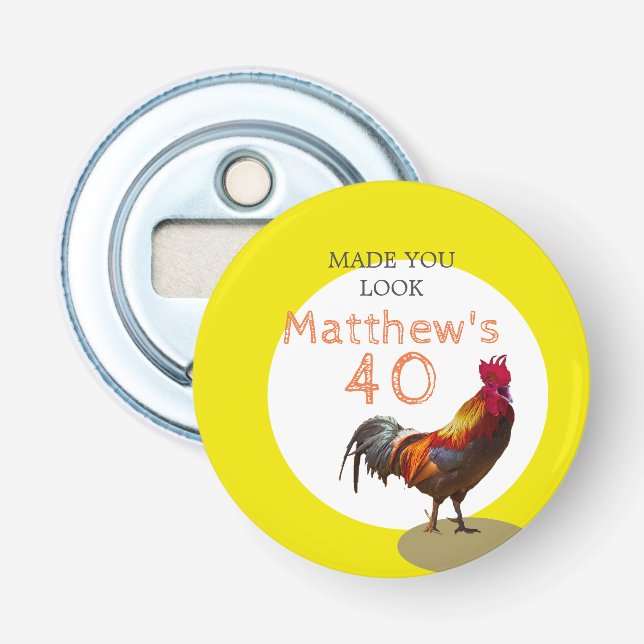 40:e födelsedag Roligt Tupp Chicken Male Flasköppnare (Framsidan)