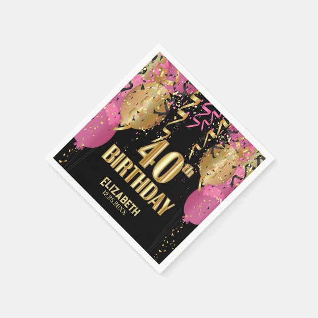40:e födelsedag - Rosa-ballonger Pappersservett (Hörn)