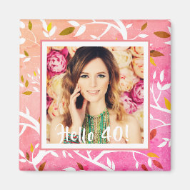 40:e födelsedag rosa botaniskt magnet