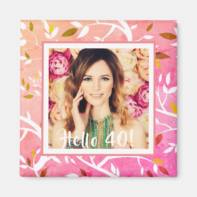 40:e födelsedag rosa botaniskt magnet (Framsidan)