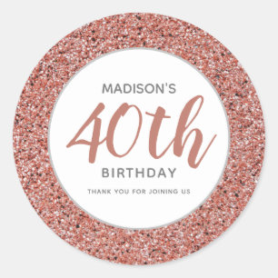 40:e födelsedag Rosa Glitter Personlig Runt Klistermärke