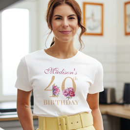 40:e födelsedag Rosa Peonies Guld Glitter Anpassni T Shirt