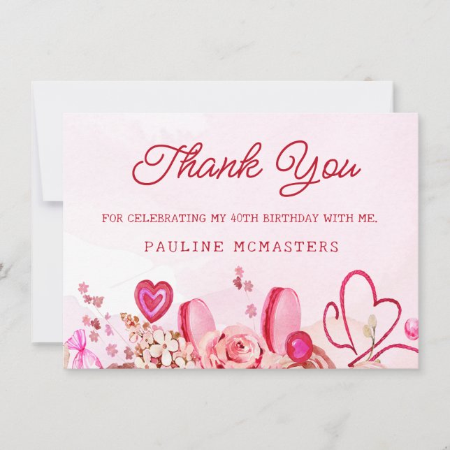 40:e födelsedag Rosa ros Swirly Heart Tack (Framsida)