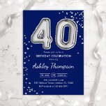 40:e födelsedag - Silver-ballongflottan Inbjudningar<br><div class="desc">40-årsfestinbjudan. Elegantens utformning i faux glitter silver och marinblått. Inbjudan-kortet har silver nummer 30 ballonger och skriptteckensnitt. Perfekt för en snyggt vid firande. Berätta om du behöver anpassningsbarnas ålder.</div>