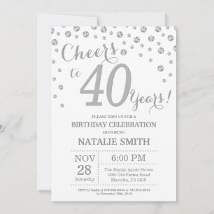 40:e födelsedag Silver Glitter Diamond-inbjudan Inbjudningar