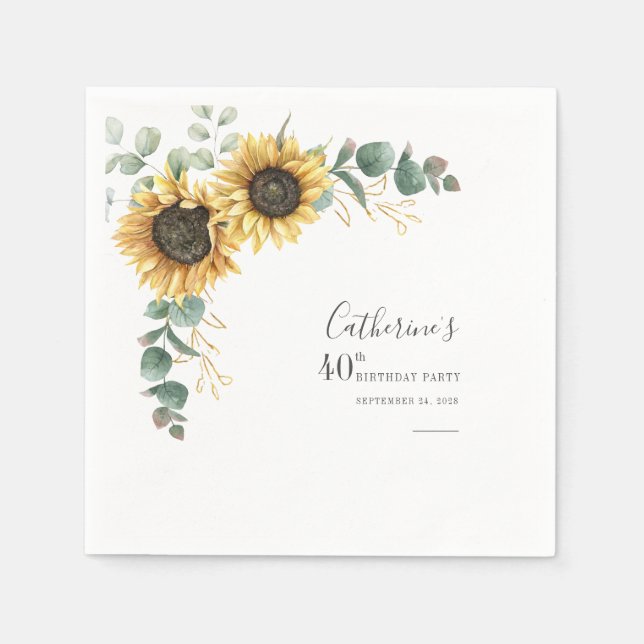 40:e födelsedag Solros Eucalyptus Blommigt Papper Pappersservett (Framsidan)