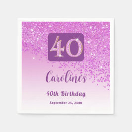 40:e födelsedag Söt Rosa Glitter Napkins Pappersservett