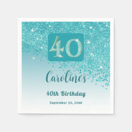 40:e födelsedag Söt Teal Blue Glitter Napkins Pappersservett
