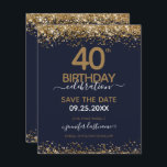 40:e födelsedag Spara datumbudgetinbjudan<br><div class="desc">Elegant Faux guld glitter med skuggande konfettsyror på översta sidan och grund gräns. All text är justerbar och lätt att ändra för dina egna behov i party. Underbar elegant 40-årsformatmall.</div>