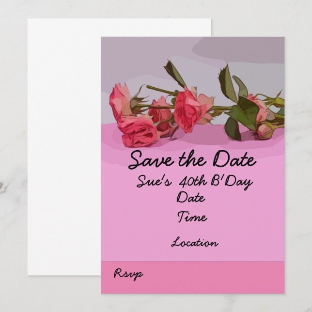 40:e födelsedag spara med rosa ros vattenfärg inbjudningar (Fram/baksida)