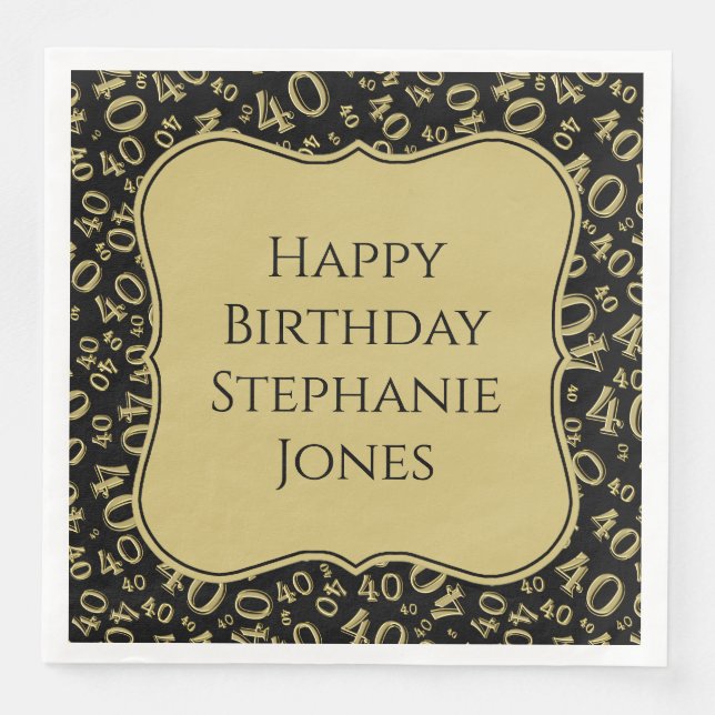 40:e födelsedag, svart/Guld, nummer Mönster Pappersservett (Framsida)