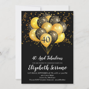 40:e födelsedag svart och Guld Inbjudningar
