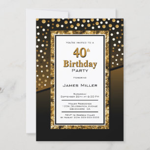 40:e födelsedag, svart och Guld Inbjudningar