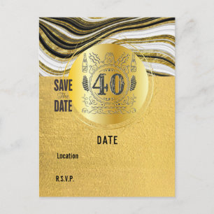 40:e födelsedag Svart och Guld Modern Spara datum Vykort
