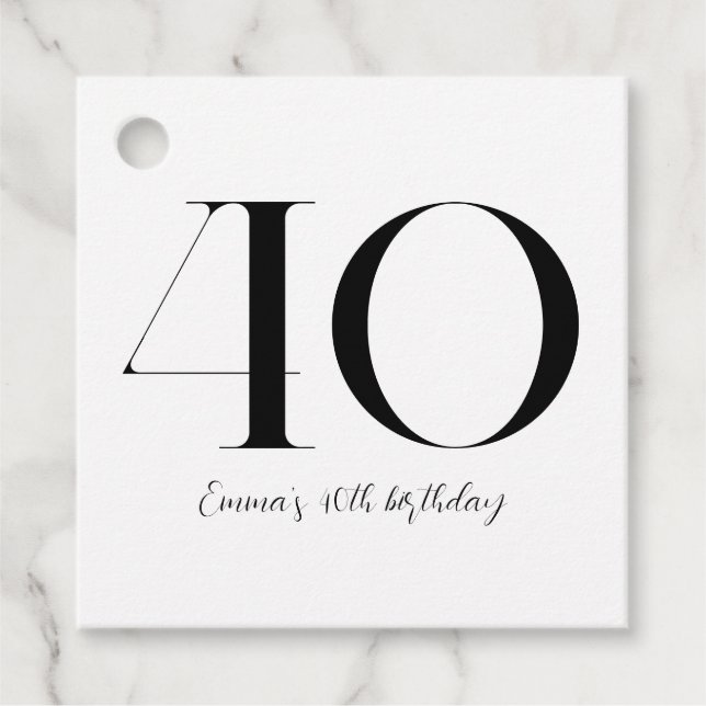 40:e födelsedag svart och vit gåvor etiketter (Framsida)