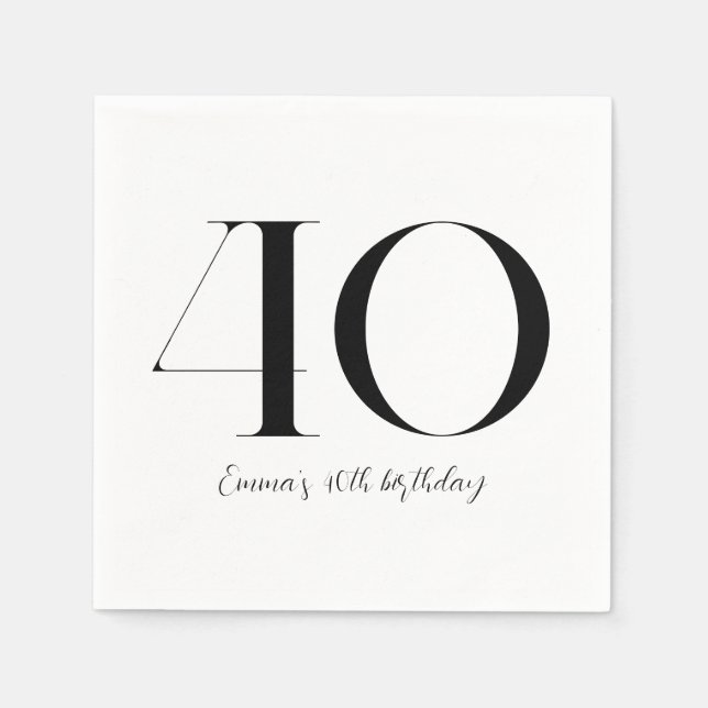 40:e födelsedag svart och vit pappersservett (Framsidan)