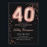 40:e födelsedag - svart Ro Guld-ballonger Inbjudningar<br><div class="desc">40-årsfestinbjudan. Utformning av eleganten i faux glitter ro guld och svart. Inbjudan-kortet innehåller 40 ballonger och skriptteckensnitt för ro guld. Perfekt för en snyggt vid firande. Berätta om du behöver anpassningsbarnas ålder.</div>