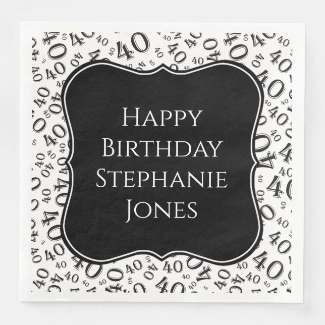 40:e födelsedag svart/vit parentnummer Mönster Pappersservett (Framsida)