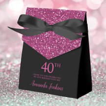 40:e födelsedag Svarta Shock rosa-Tacken Glitter