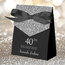 40:e födelsedag Svarta Silver Glitter Tack