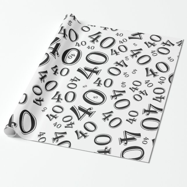 40:e födelsedag Svartvit slumpnummer Mönster 40 Presentpapper (Utrullad)