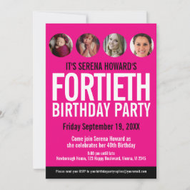 40:e födelsedag, svartvita fotopiler för rosa inbjudningar