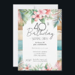 40:e födelsedag - Tropiskt Party Inbjudningar<br><div class="desc">Utformning av Roligten för tropisk Blommigt och Beach-trä. Justerbar för födelsedagsfesten tropiska vuxarna,  ändra bara textinbjudningarna. Digital Download utintable inbjudan</div>