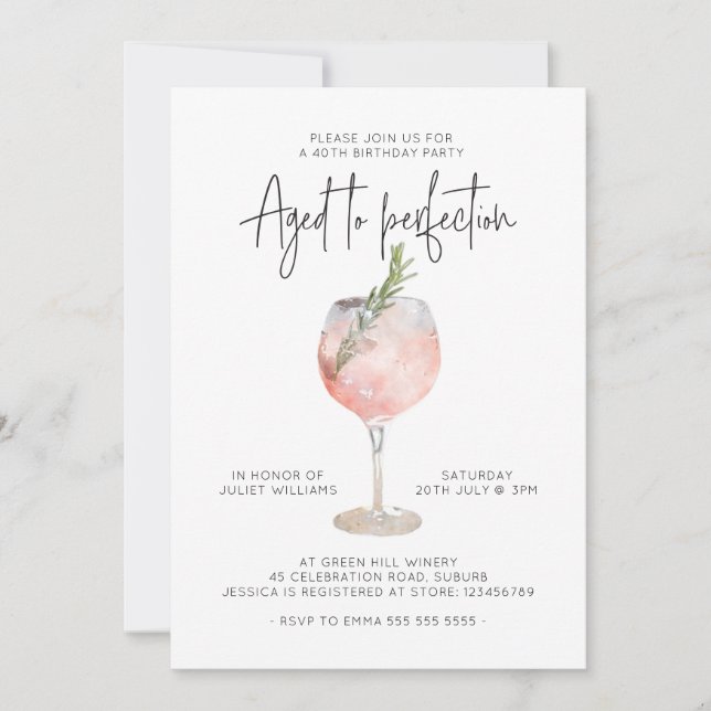 40:e födelsedag Vin-teme Itinerary on Reverse Inbjudningar (Framsida)