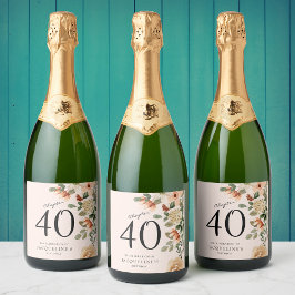 40:e födelsedag Vintage Blommigt Sparkling Vin eti