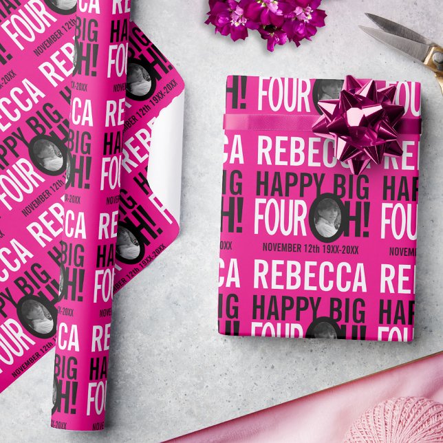 40:e födelsedag, vit svart rosa 40-anpassningsbars presentpapper (Skapare uppladdad)