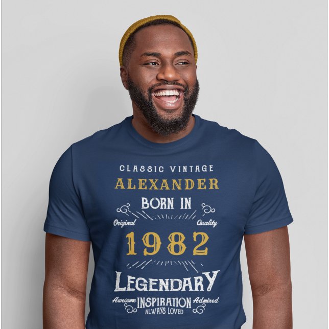 40:e födelsedagen 1983 Lägg till Namn Blue Guld Le T Shirt (Skapare uppladdad)