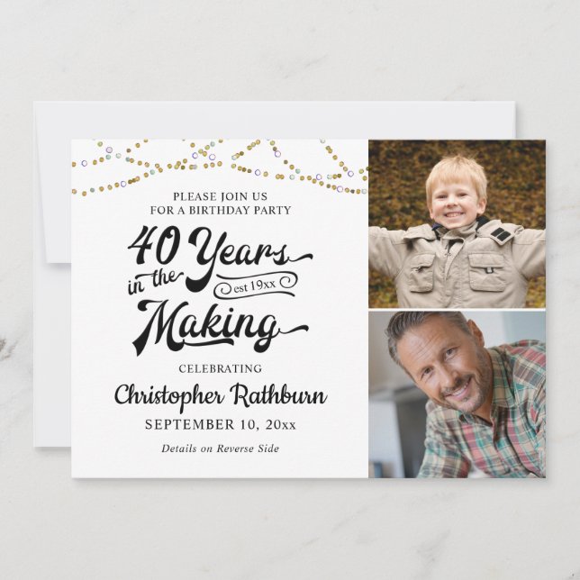 40:e födelsedagen 40 ÅR I SKAPAR svarta Guld Inbjudningar (Framsida)