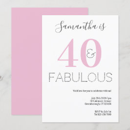 40:e födelsedagen 40 och Fabulous Rosa Party Inbjudningar