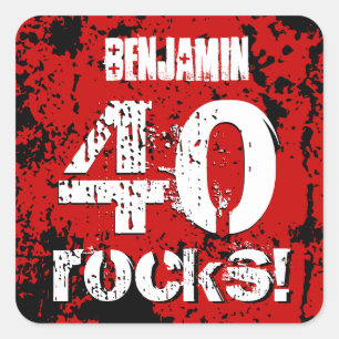 40:e födelsedagen 40 Sten! Grunge Red and Black A2 Fyrkantigt Klistermärke