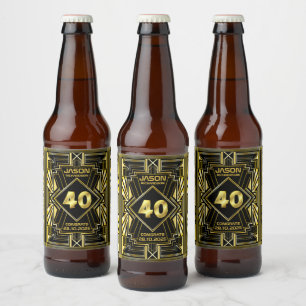 40:e födelsedagen Art Deco Guld Black Underbar Ga Ölflaska Etikett