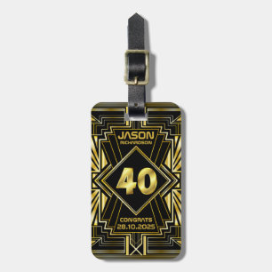 40:e födelsedagen Art Deco Guld Black Underbar Gat Bagagebricka