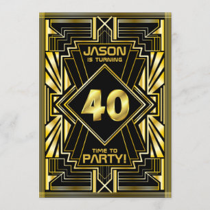 40:e födelsedagen Art Deco Guld Black Underbar Gat Inbjudningar