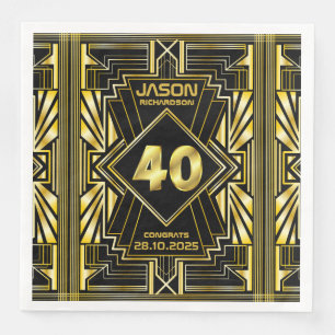 40:e födelsedagen Art Deco Guld Black Underbar Gat Pappersservett